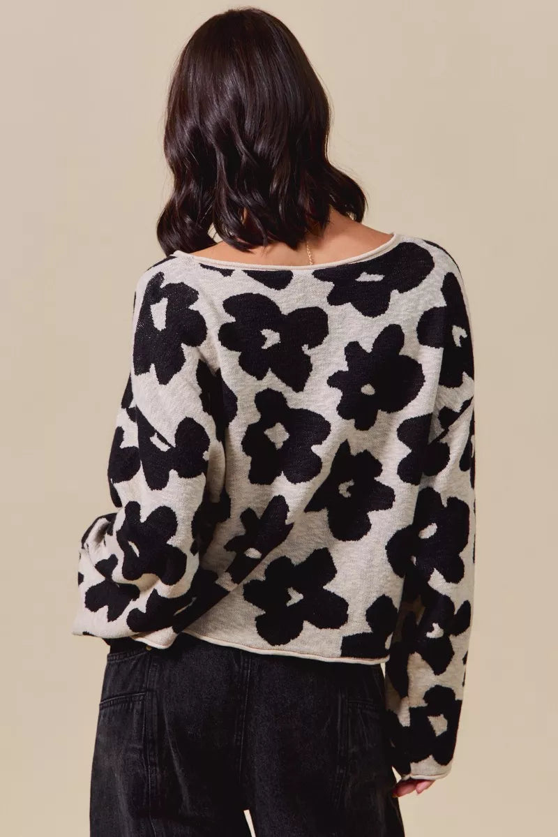 SO ME Loose Fit Flower Lightweight Sweater Top