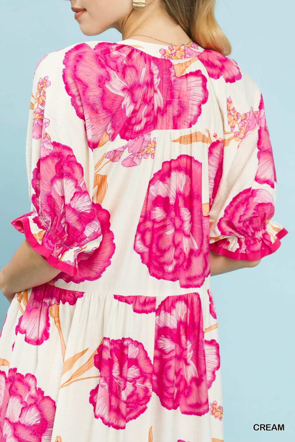 Umgee Floral Print Midi Dress with Contrast Trim