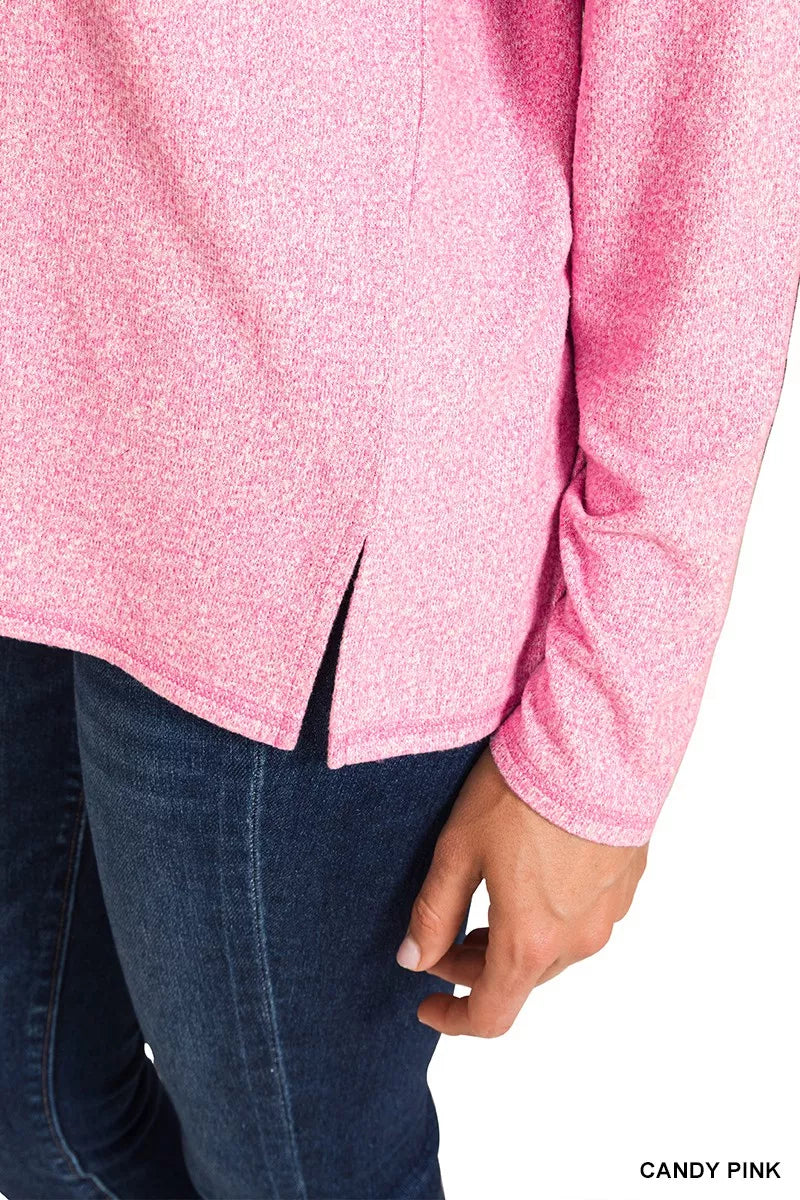 Zenana Soft Melange Hacci Exposed Seam Coin Pocket Tee