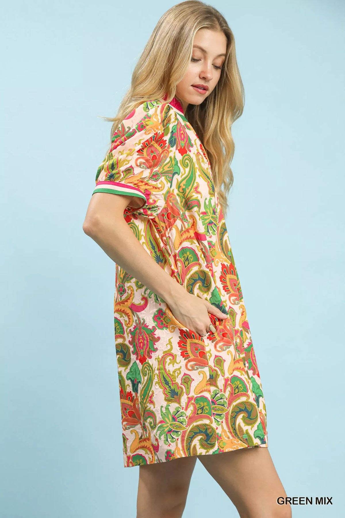 Umgee Jacquard Abstract Print Mini Dress