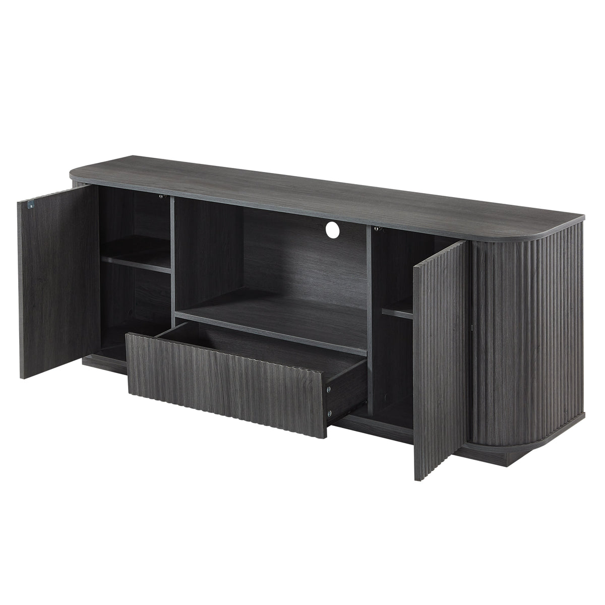 Modern Wavy TV Stand Rounded Sideboard with Storage Cabinet in Black, Particleboard & MDF, 64''W x 15''D x 24''H