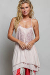 POL Solid Vintage Wash Embroidered Sleeveless Cotton Mini Dress