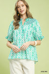 Umgee Mix Boho Puff Sleeve Smocked Top
