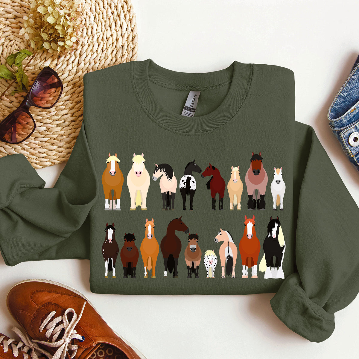 Horse Breeds Farm Animal Lover Equine Enthusiast Graphic Illustration Edition Collection Sweatshirt