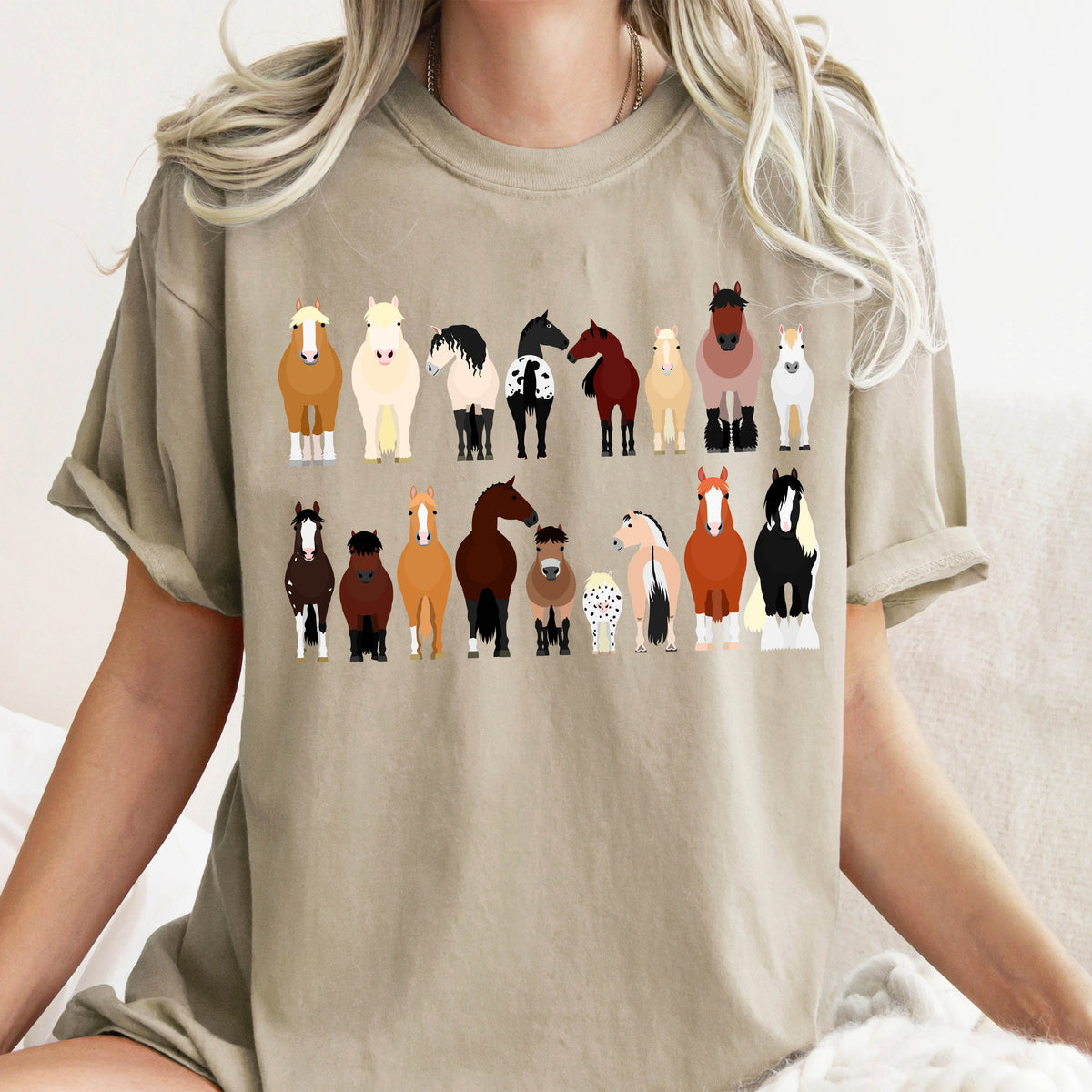 Horse Lovers Illustration Of Various Horse Breeds And Farm Animals Comfort Colors Tee