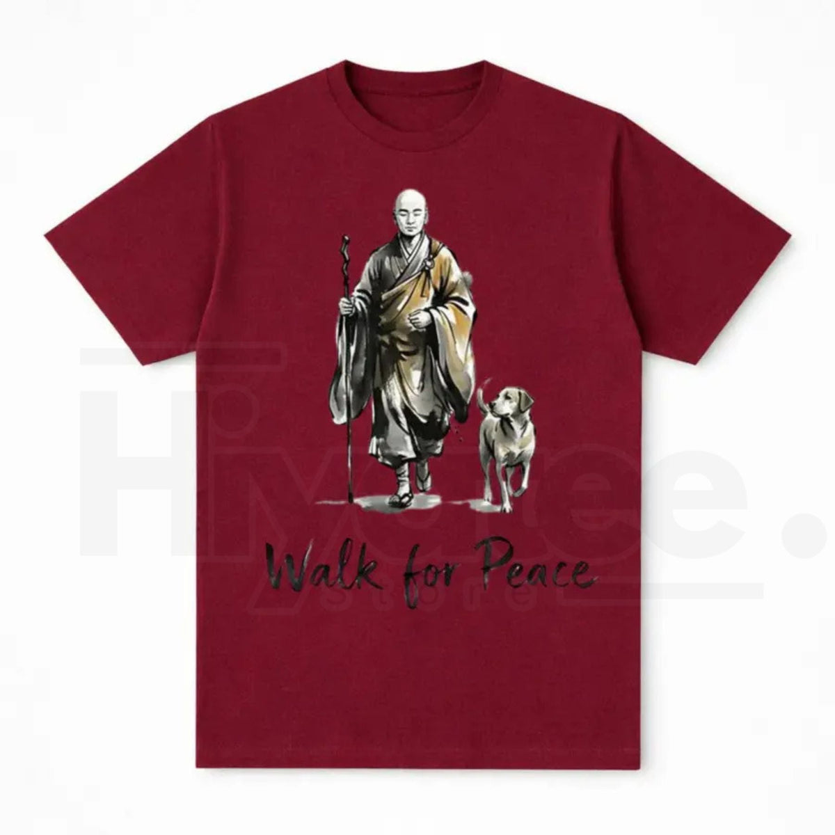 Aesthetic "Walk For Peace" Zen T-Shirt – Minimalist Monk & Dog Graphic Tee