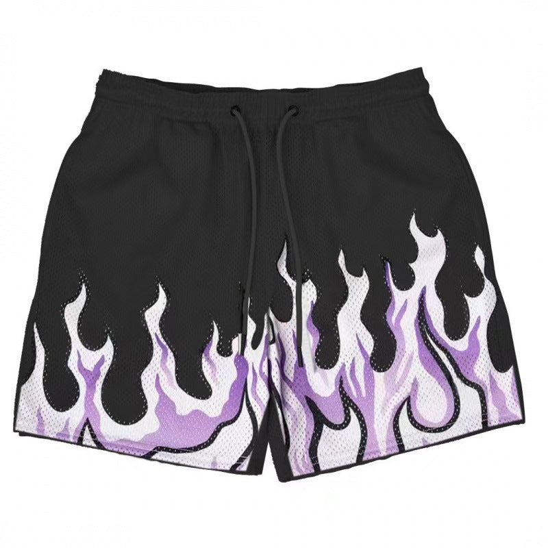 Mesh Breathable Men Shorts GYM Basketball Running Quick-Drying Shorts Baggy Flame Print Fashion Shorts Summer Shorts Basketball Running Quick-Drying Shorts Baggy Flame Print Shorts Summer Shorts