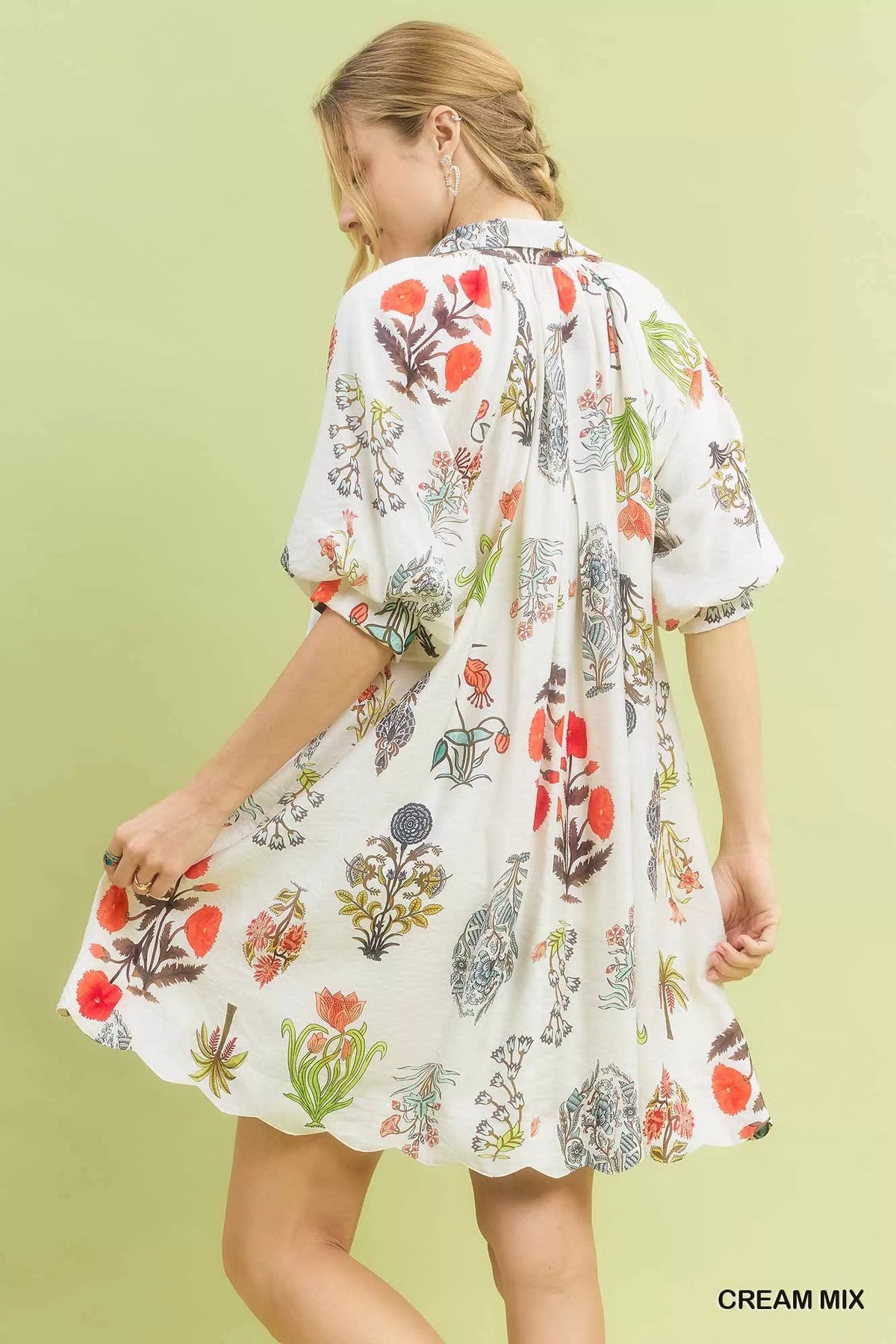 Umgee Floral Encyclopedia Print Mini Dress