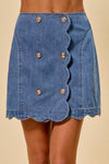 SO ME Denim Scalloped Buttoned Front Skirt