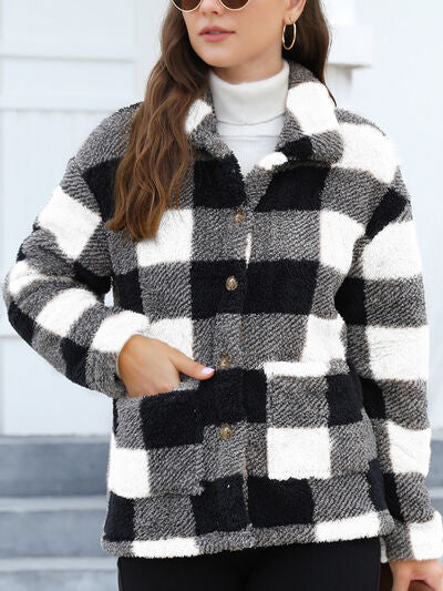 Beautiful Red Women Drop Shoulder Fuzzy Button-Up Jacket Soft And Comfortable Casual Fit Jacket