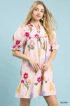 Umgee Multi Flower Print V-Neck Dress