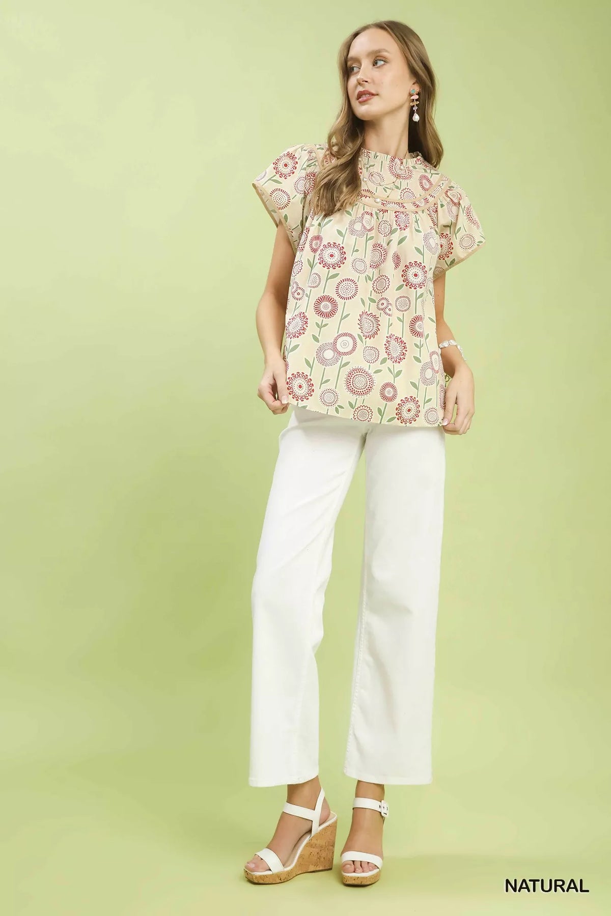 Umgee Retro Floral Smocked Babydoll Blouse