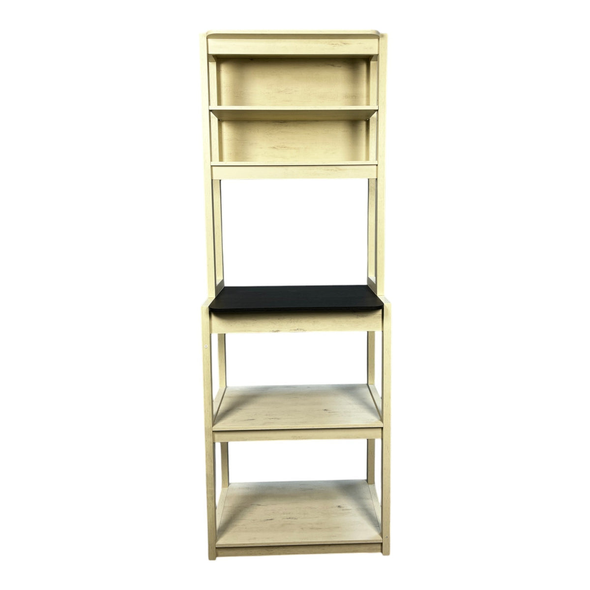 23.62' White and Black color Bakers Rack for Kitchen with Storage, Coffee Bar, 5-Tier Kitchen Shelves, Microwave Stand