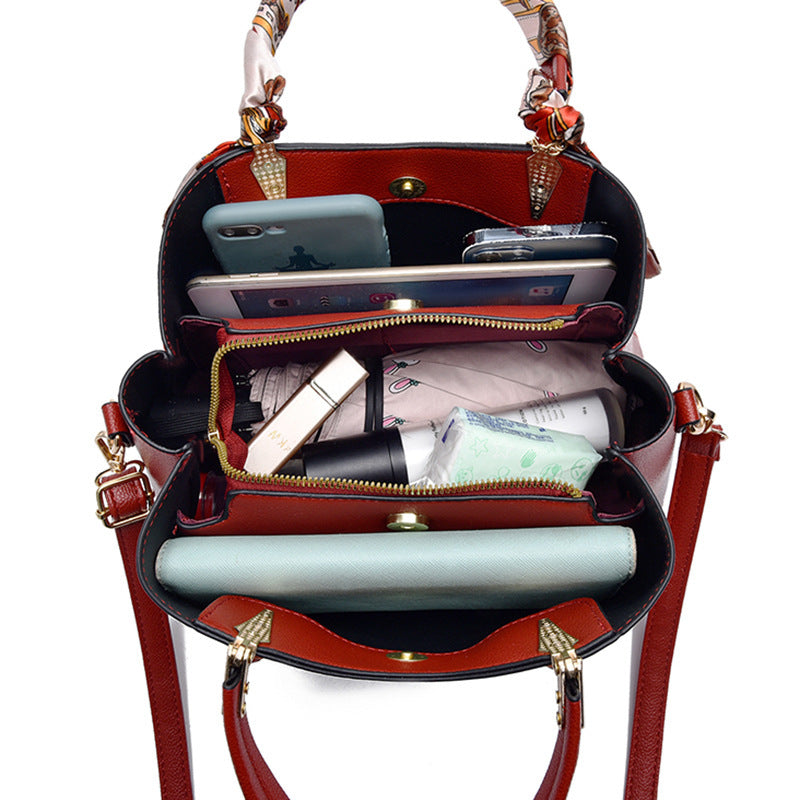 Women's Shoulder Bag With Leaf Pendant Fashion Silk Scarf Handbag (See size chart where applicable)