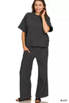 Zenana Ribbed Round Neck Tee & Pants Set