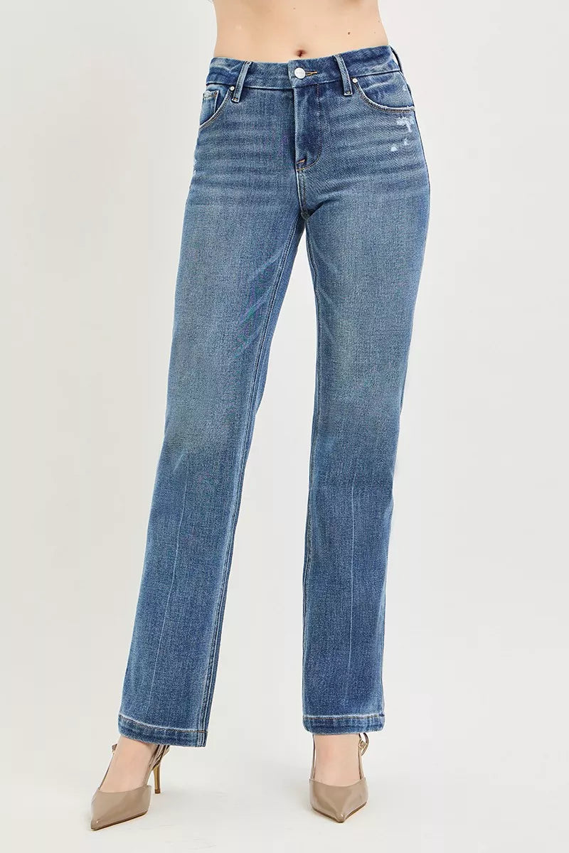 RISEN Tummy Control 4way Stretch Mid Rise Straight Crease Line