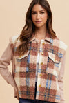 Women Brown Faux Fur Plaid Button-Up Jacket Soft Jacket For Girls Jacket With Closure