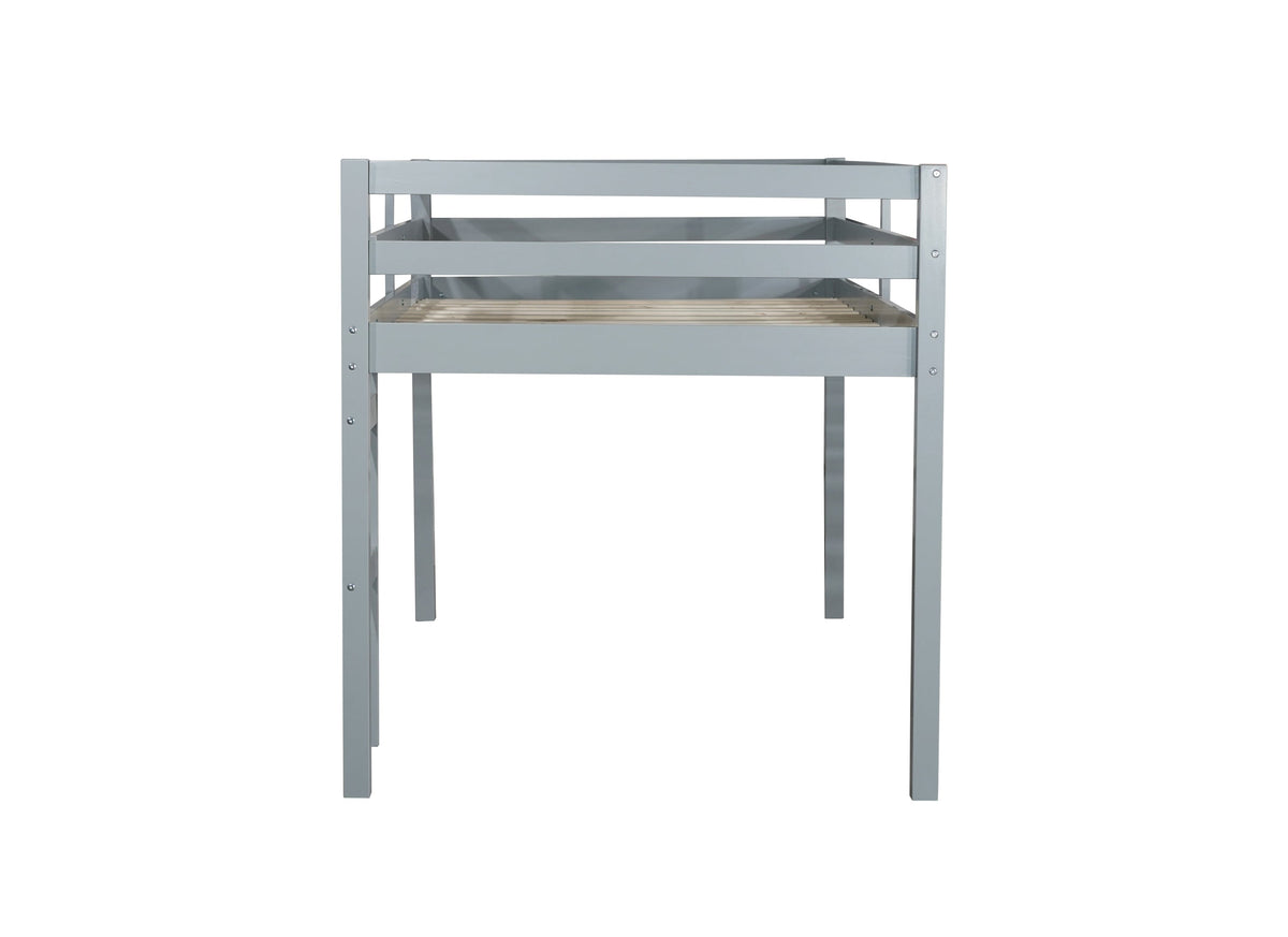 Solid Wooden, Rubber Wooden Twin Loft Bed with Ladder, Bed Platform of Strengthened Slats , Grey