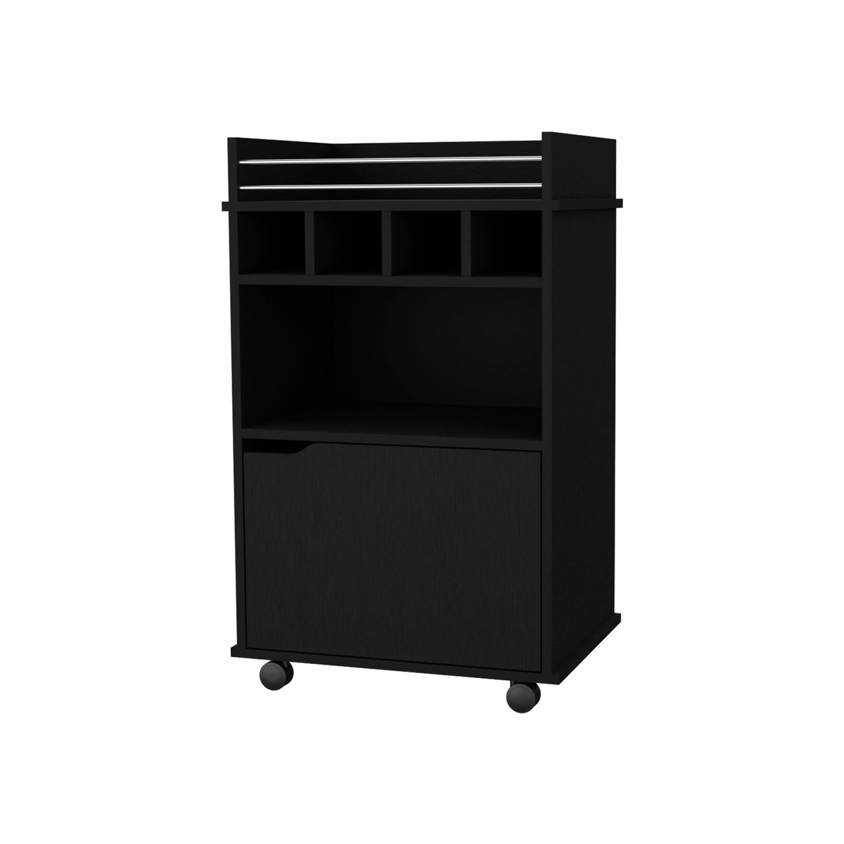 FM FURNITURE Crozier Bart Cart, with 1 shelf, 1 door and four built-in wine rack,black