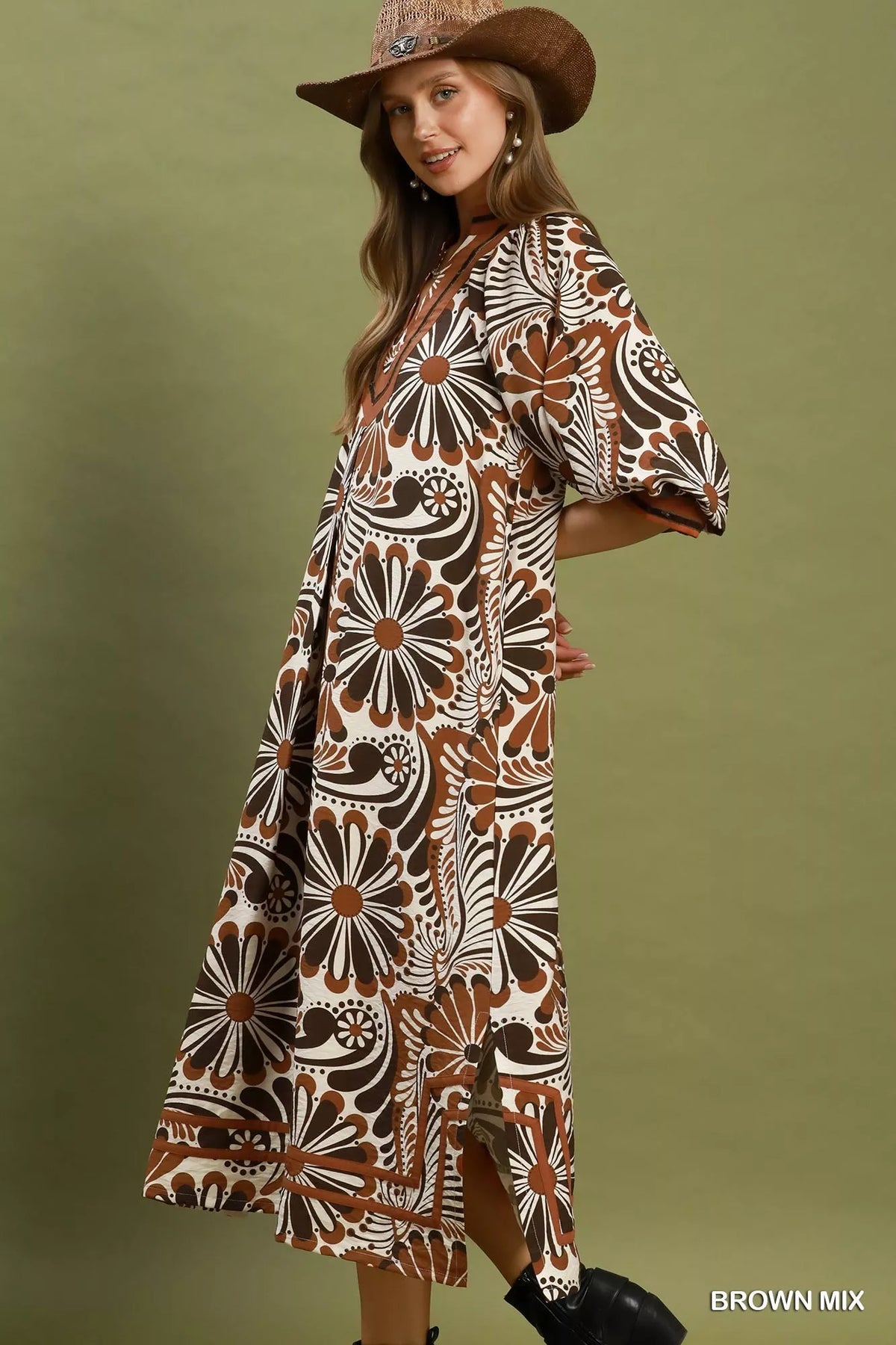 Umgee Abstract Print Midi Dress