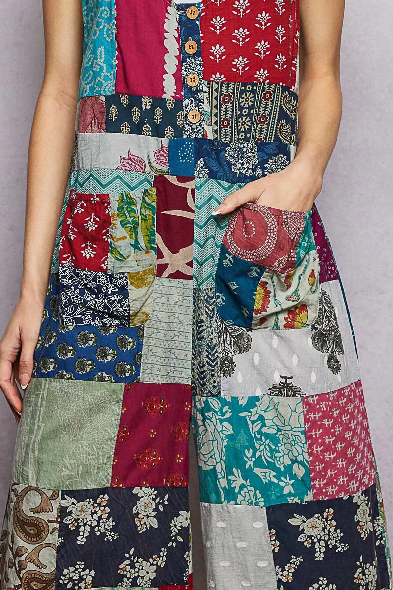 POL Sleeveless Patchwork Wide Leg Jumpsuit