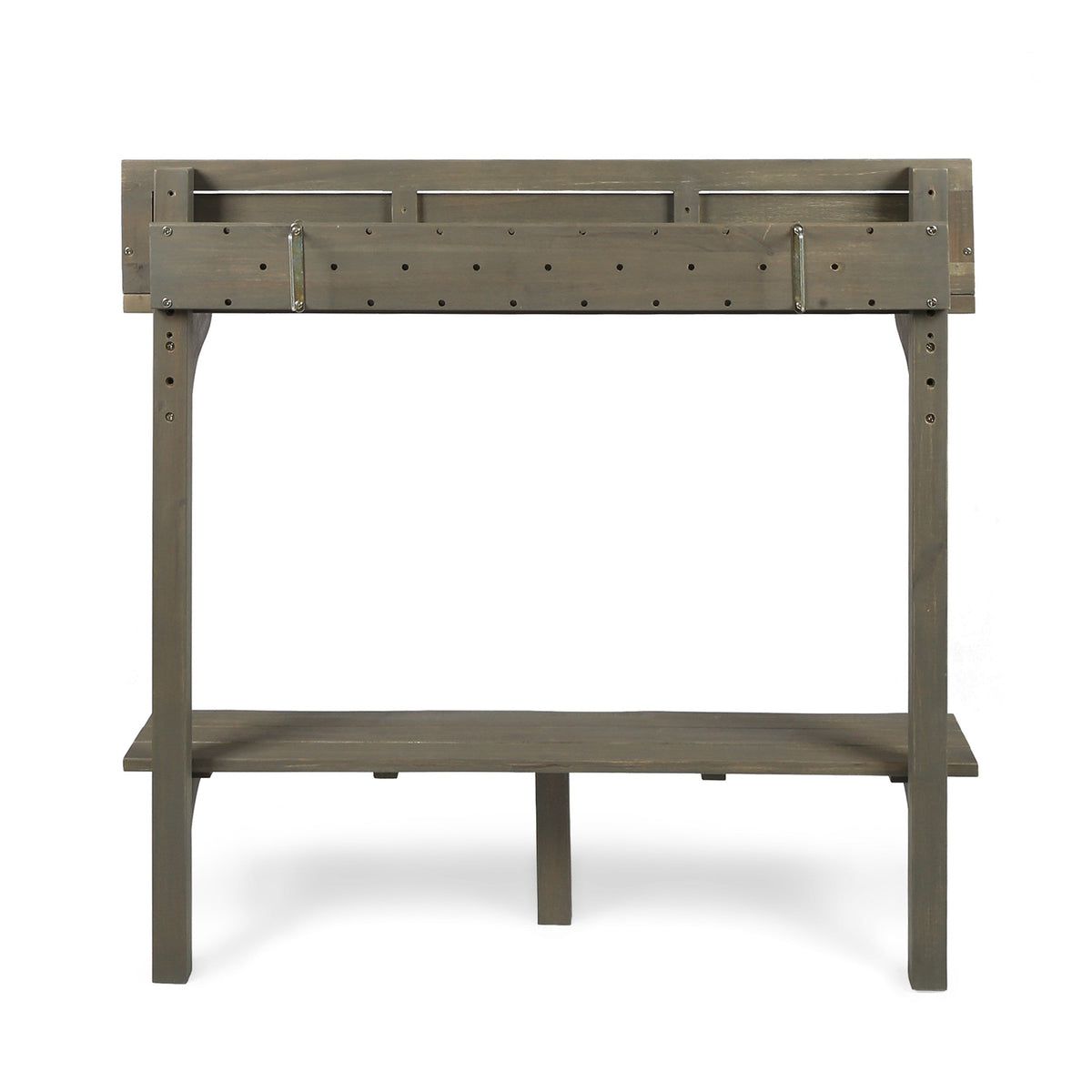 3-Piece Balcony Bar Set with Bottom Shelf Table and 2 Stools, Grey Finish