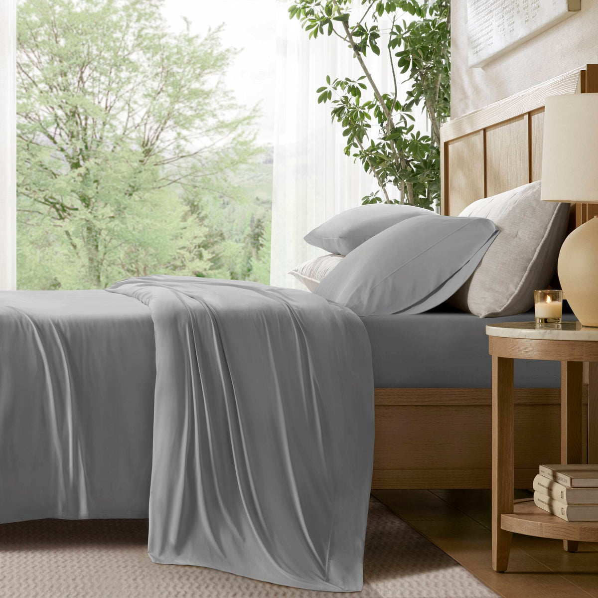 4-Piece King Stretch Jersey Sheet Set,Grey