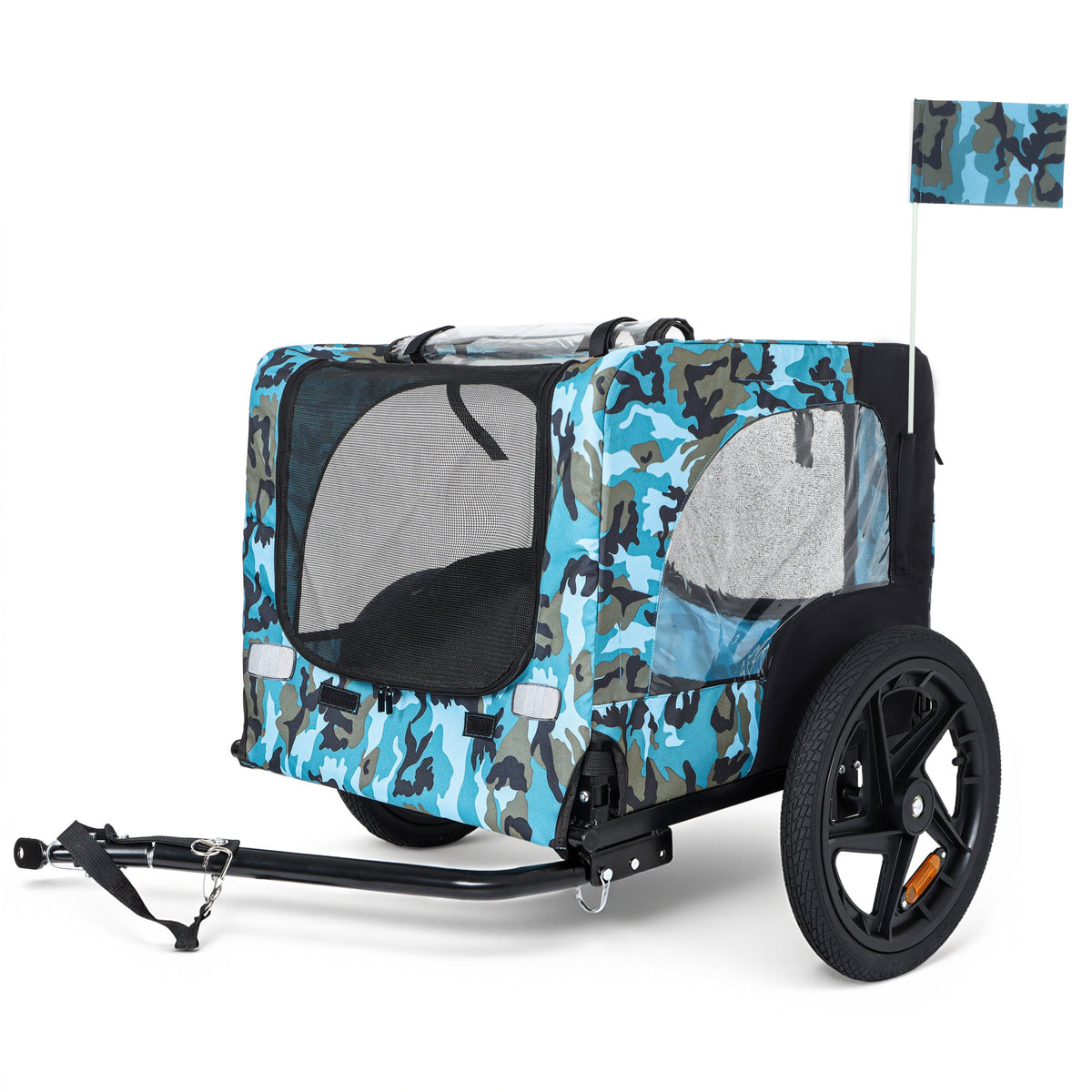 Outdoor Heavy Duty Collapsible Pet Bike Trailer with 16-Inch All-Terrain Wheels & Universal Hitch – Foldable Dog/Cargo Carrier Cart for Bicycles, blue+black