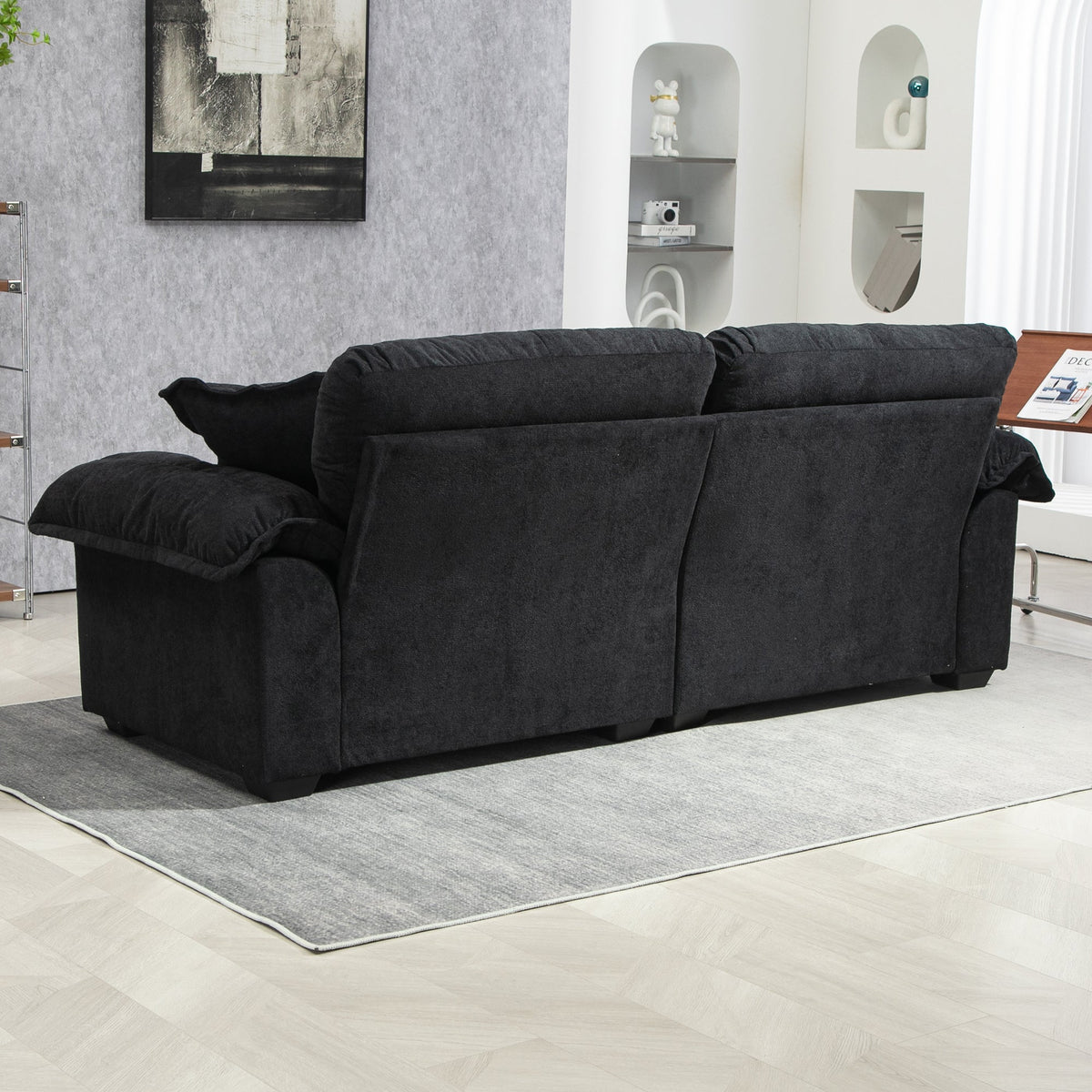 84' Chenille Sofa Small Sofa Loveseat Deep Seat Sofa Couch with 2 Throw Pillows & Memory Foam for Living Room Apartment Office Lounge-Black