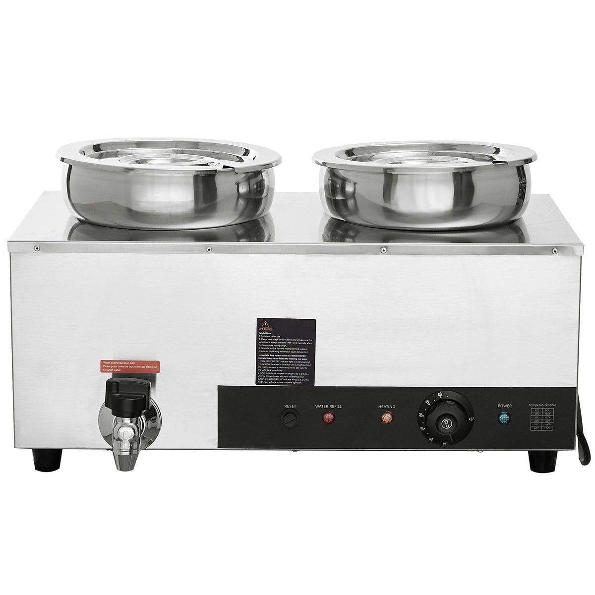 Electric Soup Warmer, Dual 7.4QT Stainless Steel Round Pot 86~185°F Adjustable Temp, 1200W Commercial Bain Marie with Anti-dry Burn and Reset Button, Soup Station for Restaurant, Buffet, Silver