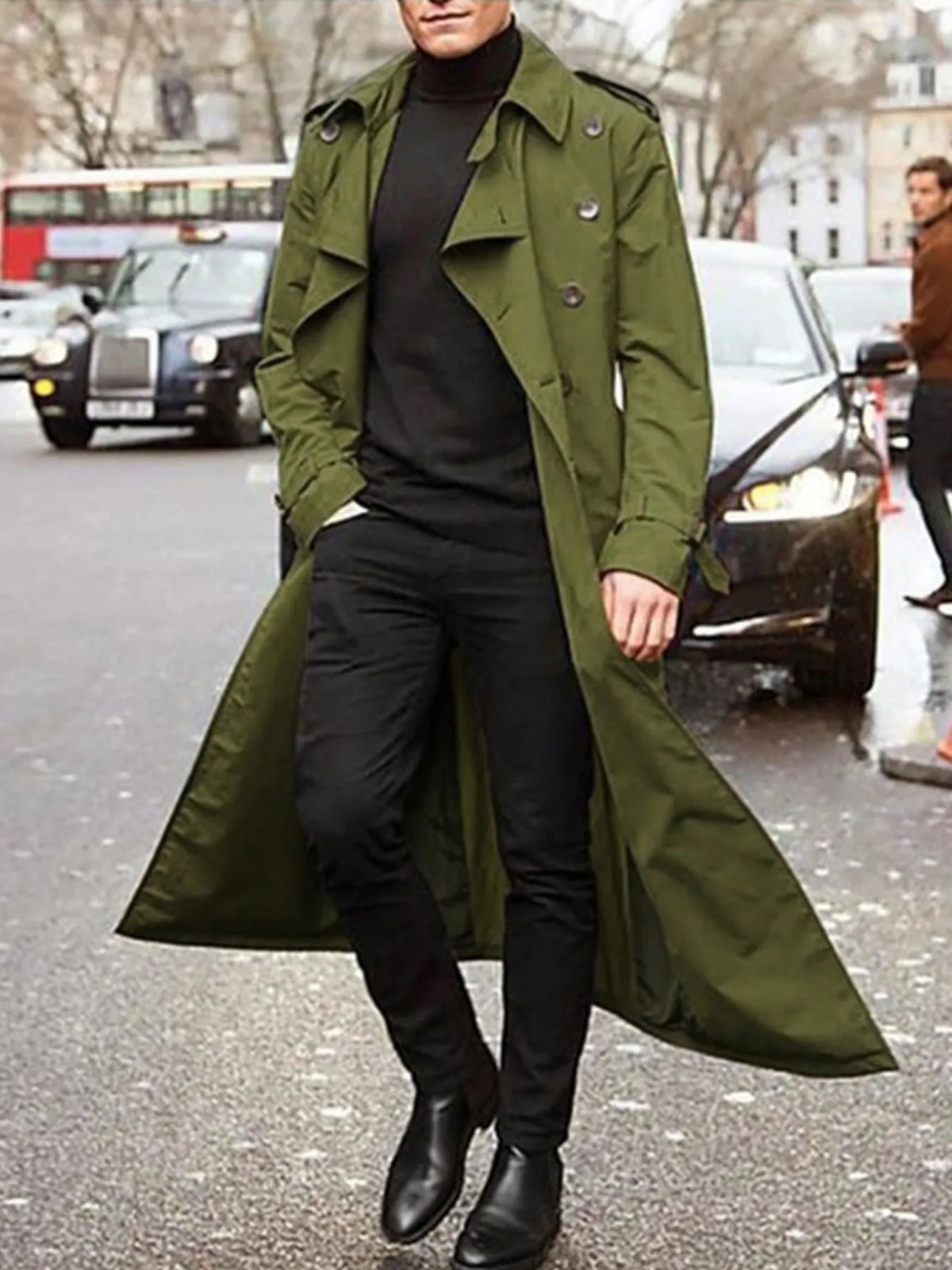 Men's Long Sleeve Longline Trench Coat