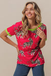 BiBi Big Tiger Print Jersey Contrast Ringer Top