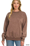 Zenana Fleece Acid Enzyme Washed Round Neck Sweatshirts