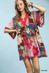 Umgee Abstract Print V-Neck Mini Dress