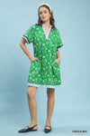 Umgee Printed Split Neck Short Sleeve Shift Dress