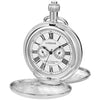 Whodoit Smooth Silver Shield Double Cover Mens Mechanical Pocket Watch Double Cover London Roman Digital Design Dial with Chain for Men