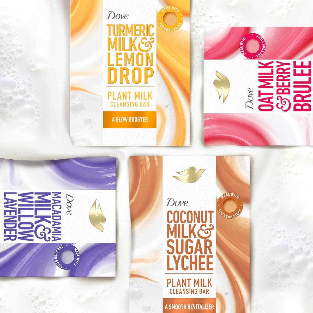 Dove Plant Milk Cleansing Bar Soap Macadamia Milk & Willow Lavender Serenity Seeker 4 Count for Moisturized Skin Gentle Cleanser, No Sulfate Cleansers or Parabens, 98% Biodegradable Formula 5 oz