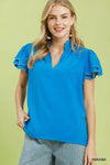 Umgee Scalloped Ruffle Sleeve Top