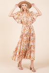 New Summer Floral Tie Waist Flutter Sleeve Tiered Dress – Graceful and Feminine Dress with Bohemian Charm and Flattering Tie Waist