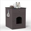 Brown Wooden Pet House Cat Litter Box Enclosure with Drawer, Side Table, Indoor Pet Crate, Cat Home Nightstand