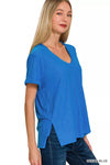 Zenana Slub Rolled Short Sleeve V-Neck Tee
