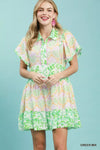 Umgee Mixed Floral Tiered Mini Dress with Flutter Sleeves