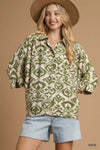 Umgee Abstract Print Button-Up Oversized Shirt