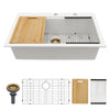 33 x 22 Inches White Granite Composite Quartz Kitchen Sink with Workstation Features and Drop-In Design