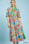 Umgee Mix Floral Midi Dress with Ruffle Trim