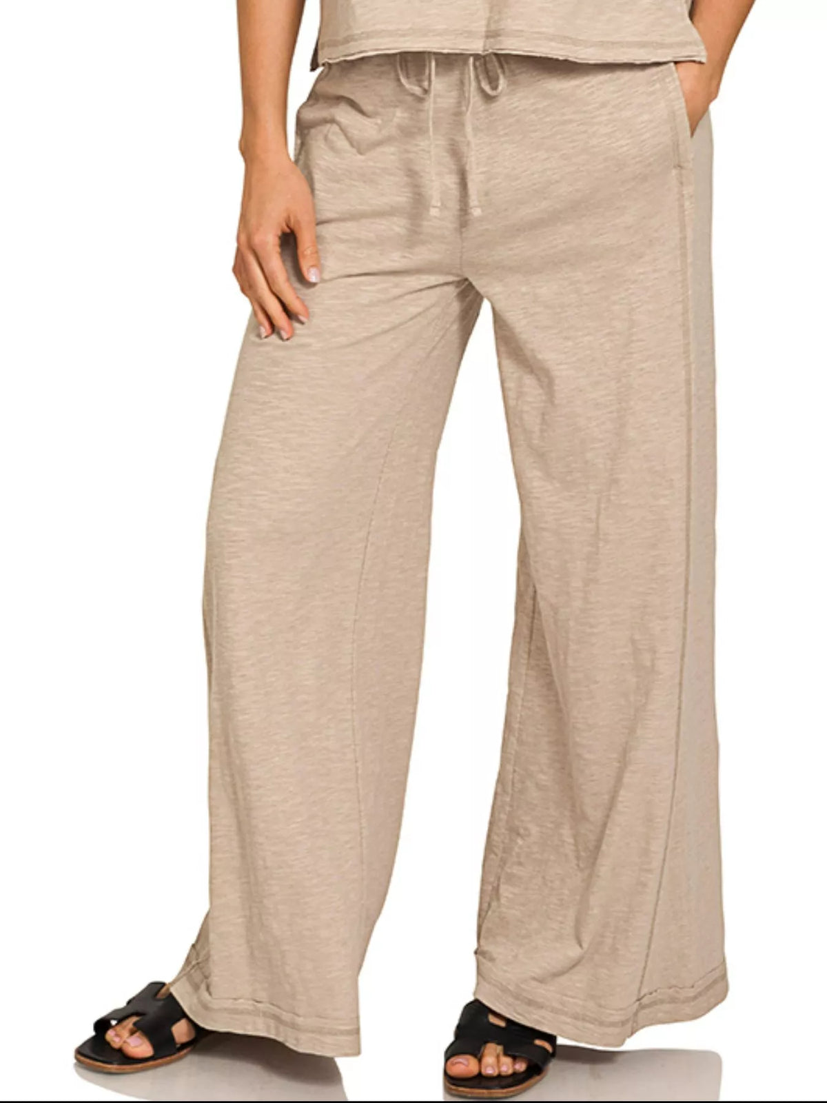 Zenana Cotton Slub Short Sleeve Tee and Pants Set