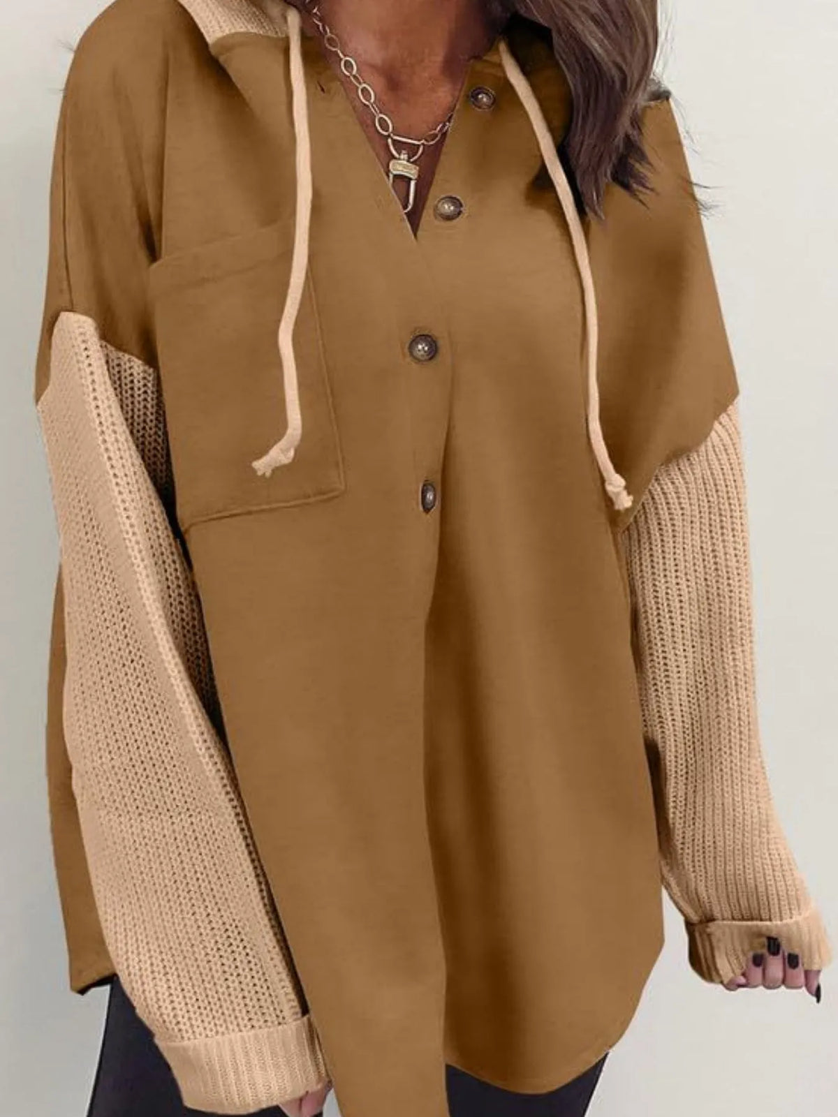 Drawstring Button Front Hoodie