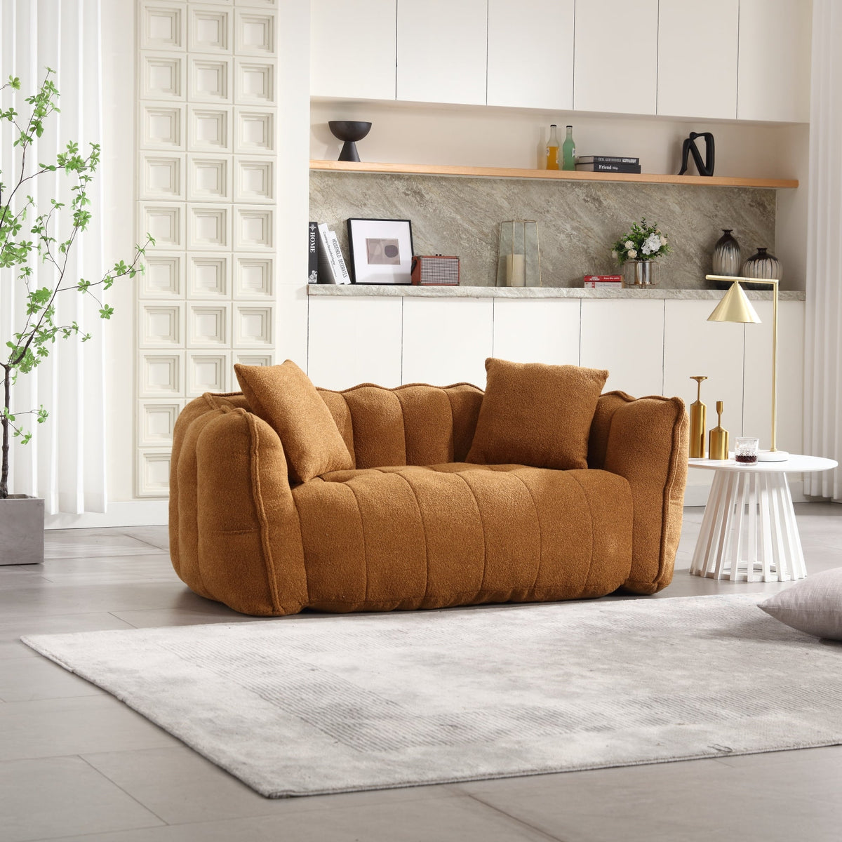 Cozy Beanbag Chair with High Resilience Foam Core for Two - Yellow Chenille, 66x35x25 inches
