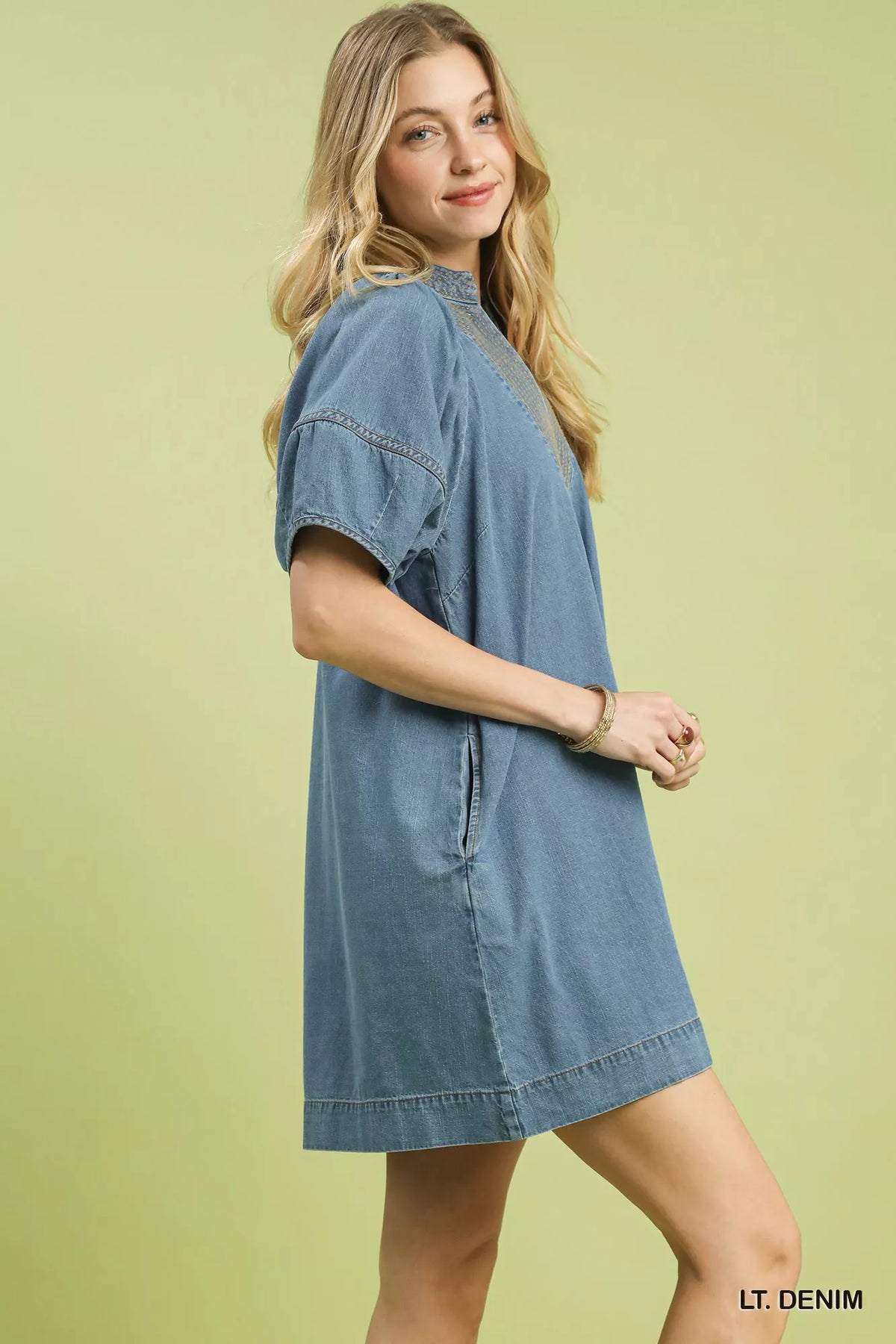 Umgee Denim Mini Dress with Contrast Thread