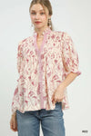 Umgee Mixed Print Button Front Top